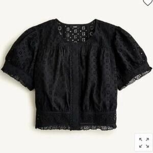 NWT J. Crew Button Front Eyelet Cropped Top Black Sz XS